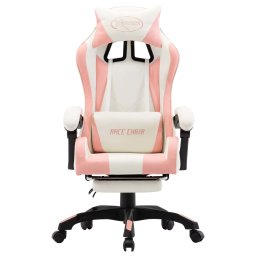 vidaXL Racestoel met voetensteun kunstleer roze en wit