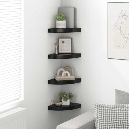 vidaXL Hoekschappen zwevend 4 st 25x25x3,8 cm MDF hoogglans zwart