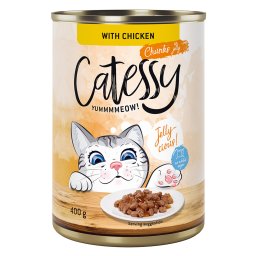 48x400g Hapjes in Saus of Gelei met Kip in Gelei Catessy Kattenvoer