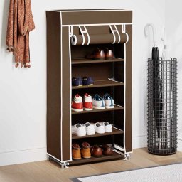 vidaXL Stoffen schoenenrek met hoes 58 x 28 x 106 cm bruin