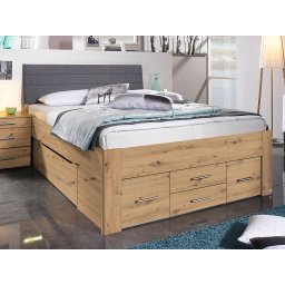 Bed SCARLETT 140x200 cm artisan eik met zes lades met hoofdeinde met stof
