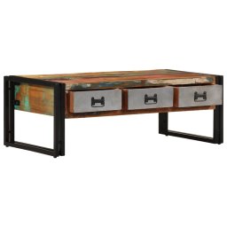 vidaXL Salontafel met 3 lades 100x50x35 cm massief gerecycled hout