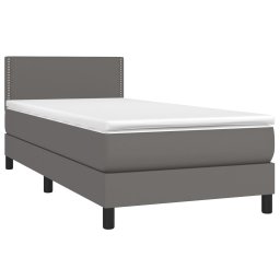 vidaXL Boxspring met matras en LED kunstleer grijs 100x200 cm