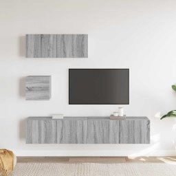 vidaXL 4-delige Tv-meubelset bewerkt hout grijs sonoma eikenkleurig