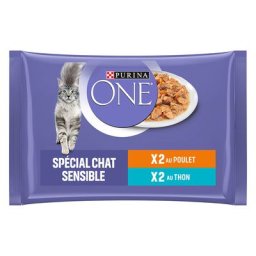 24x85g Sensitive Kip en Tonijn Purina ONE Kattenvoer