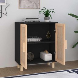vidaXL Dressoir 60x30x70 cm massief grenen hout en rattan zwart
