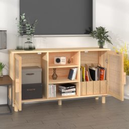 vidaXL Dressoir 105x30x60 cm massief grenenhout en rattan bruin