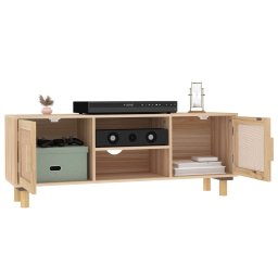 vidaXL Tv-meubel 105x30x40 cm massief grenenhout en rattan bruin