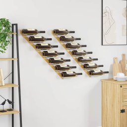 vidaXL Wijnrekken 2 st voor 7 flessen wandmontage metaal goudkleurig