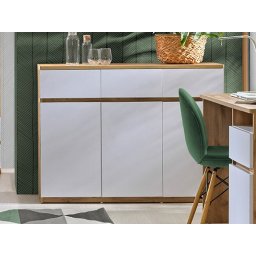 Commode ARKEA 3 deuren 3 lades wit/wotan eik