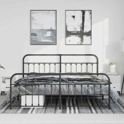 vidaXL Bedframe met hoofd- en voeteneinde metaal zwart 183x213 cm