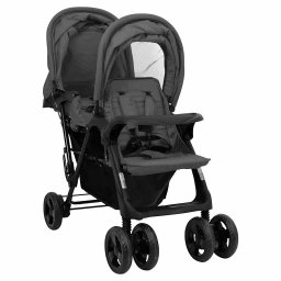 vidaXL Tweelingkinderwagen tandem staal donkergrijs
