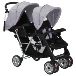 vidaXL Kinderwagen dubbel staal grijs en zwart
