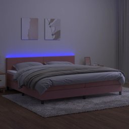 vidaXL Boxspring met matras en LED fluweel roze 200x200 cm