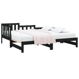vidaXL Slaapbank uitschuifbaar massief grenenhout zwart 2x(90x190) cm