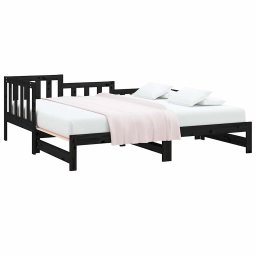 vidaXL Slaapbank uitschuifbaar massief grenenhout zwart 90x190 cm