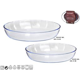 2 Glazen ovenschalen/serveerschalen rond/ovaal 26 en 35 cm - Ovenschotel oven serveerschaal van glas