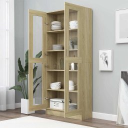 vidaXL Vitrinekast 82,5x30,5x185 cm bewerkt hout sonoma eikenkleurig