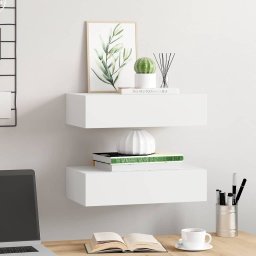vidaXL Wandschappen 2 st met lade 40x23,5x10 cm MDF wit