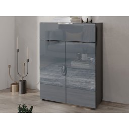 Commode OAKLAIR 2 deuren en 1 lade grafiet/hoogglans grijs