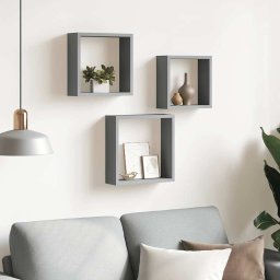 vidaXL Wandschappen kubus 3 st MDF grijs