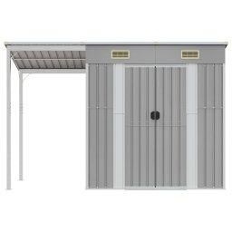vidaXL Tuinhuis met verlengd dak lichtgrijs 277x107x181 cm staal