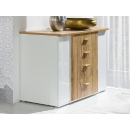 Commode WOLFPA 2 deuren 4 lades hoogglans wit/wotan eik