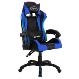 vidaXL Racestoel met RGB LED-verlichting kunstleer blauw en zwart