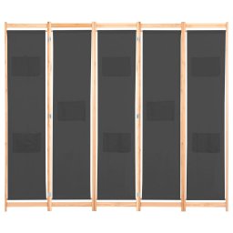 vidaXL Kamerscherm met 5 panelen 200x170x4 cm stof grijs