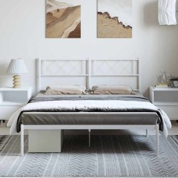 vidaXL Bedframe met hoofdbord metaal wit 135x190 cm