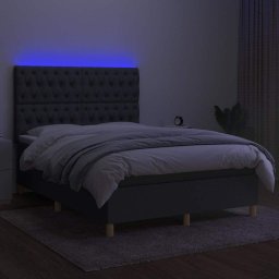 vidaXL Boxspring met matras en LED stof donkergrijs 140x200 cm