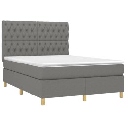 vidaXL Boxspring met matras stof donkergrijs 140x190 cm