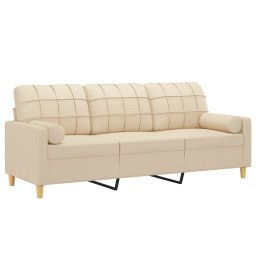 vidaXL Driezitsbank met sierkussens 180 cm stof crèmekleurig