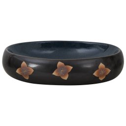 vidaXL Opzetwasbak ovaal 59x40x15 cm keramiek zwart en blauw