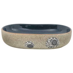 vidaXL Opzetwasbak ovaal 59x40x14 cm keramiek zandkleurig en blauw