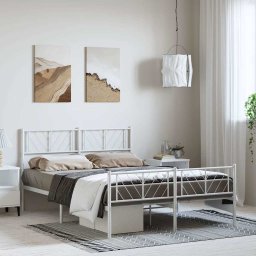 vidaXL Bedframe met hoofd- en voeteneinde metaal wit 150x200 cm