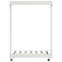 vidaXL Houtblokhouder met wielen 76,5x40x108 cm massief grenenhout wit
