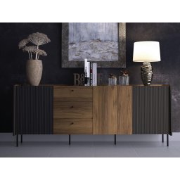 Dressoir PRESTIGIA 3 deuren 3 lades zwart/warmia noten