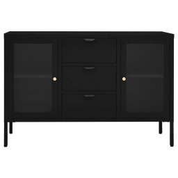 vidaXL Dressoir 105x35x70 cm staal en gehard glas zwart
