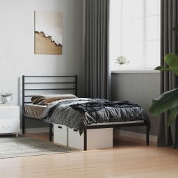 vidaXL Bedframe met hoofdbord metaal zwart 75x190 cm