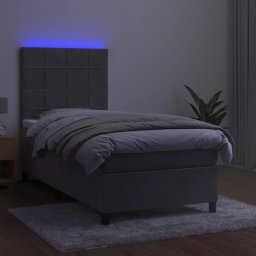 vidaXL Boxspring met matras en LED fluweel lichtgrijs 90x200 cm