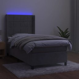 vidaXL Boxspring met matras en LED fluweel lichtgrijs 90x200 cm