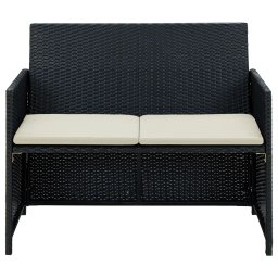 vidaXL Tuinbank 2-zits met kussens poly rattan zwart