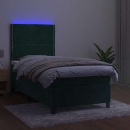 vidaXL Boxspring met matras en LED fluweel donkergroen 100x200 cm