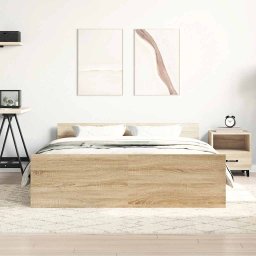 vidaXL Bedframe met hoofd- en voeteneinde sonoma eikenkleur 135x190 cm