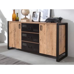 Dressoir COSMOPA 2 deuren 3 lades atlantische pijnboom/zwart