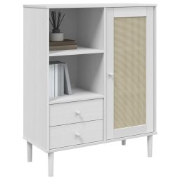 vidaXL Hoge kast SENJA rattan-look 90x40x112 cm massief grenenhout wit