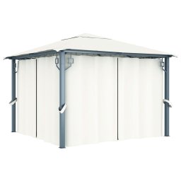 vidaXL Prieel met gordijn en LED-lichtslinger 3x3 m aluminium crème