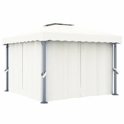 vidaXL Prieel met gordijn en LED-lichtslinger 3x3 m crèmewit