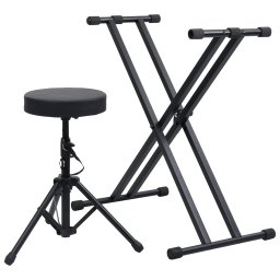vidaXL Keyboardstandaard en -kruk dubbel versterkt zwart